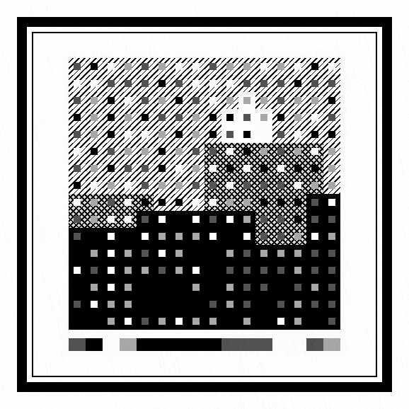A noir comic panel encoding data as a halftone cityscape